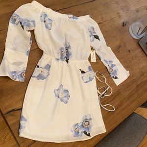 Dex three quarter sleeve off the shoulder dress